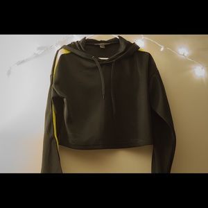 black and yellow athletic strip cropped hoodie